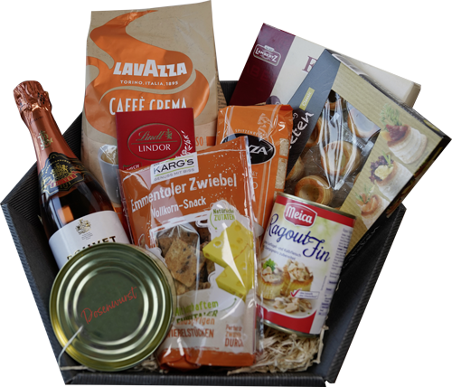 Präsentkorb mit Produkten von Scheck-in
