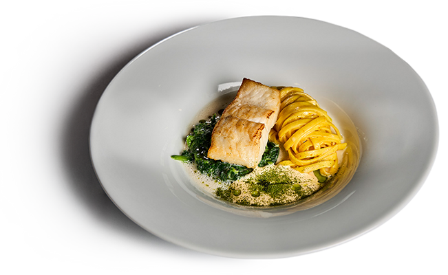 Pastagericht Bavette mit Fisch; ein Gericht von der Scheck-in Manufaktur